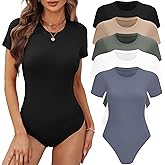 BALENNZ Women's 4/5 Pack Short Sleeve Round Neck Bodysuit Tops Crew Neck Basic Casual Tshirt Bodysuits