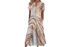 MZKDIEEY Women's 2023 Casual Summer Maxi Dresses Short Sleeve Empire Waist Shift Dress Floral O Neck Beach Dress with Pockets