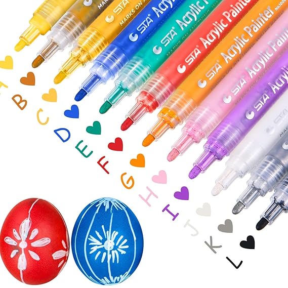 Acrylmalstifte, 12 Farben, Premium Paint Art Marker Stifte Glas Stoff Rock Malerei, Keramik, Holz, Ostereier, Leinwand, Papie