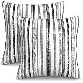 KiuLoam Boho Black White Grey Striped Throw Pillow Covers 18 x 18 Inch Set of 2, Stripe Pattern Farmhouse Outdoor Decorative Pillow Cases Modern Cushion Cases for Couch Bed Home Decor