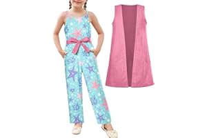 UNICOMIDEA 3-7T Girls Jumpsuits Kids Sleeveless Hawaiian Romper Loose Pants with Pockets Outfit Sets
