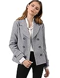 Allegra K Women's Notched Lapel Double Breasted Pea