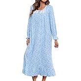 JRYNOEU Cotton Nightgowns for Women Long Sleeves House Dress Nightdress Full Length Sleepwear Loungewear