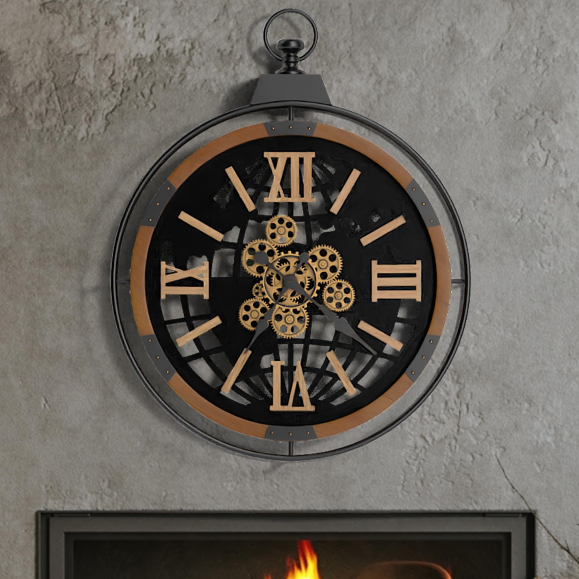 Driini 30 Inch Large Rustic Farmhouse Gear Clock with Moving Gears ...