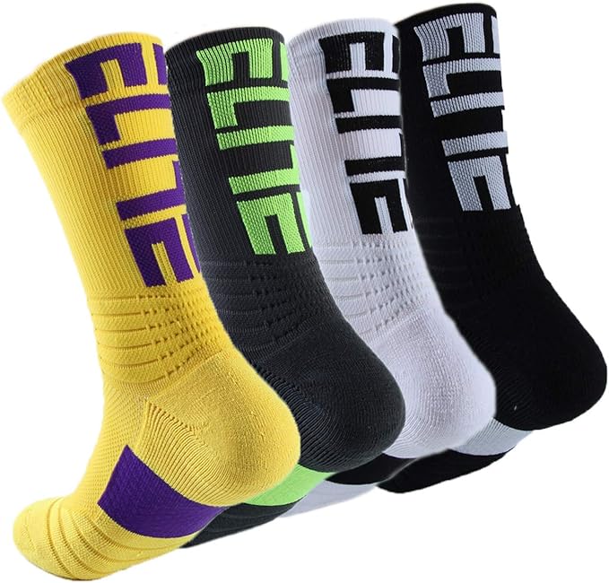 4Pack Mens Basketball Socks Athletic Cushioned Compression Crew Ankle
