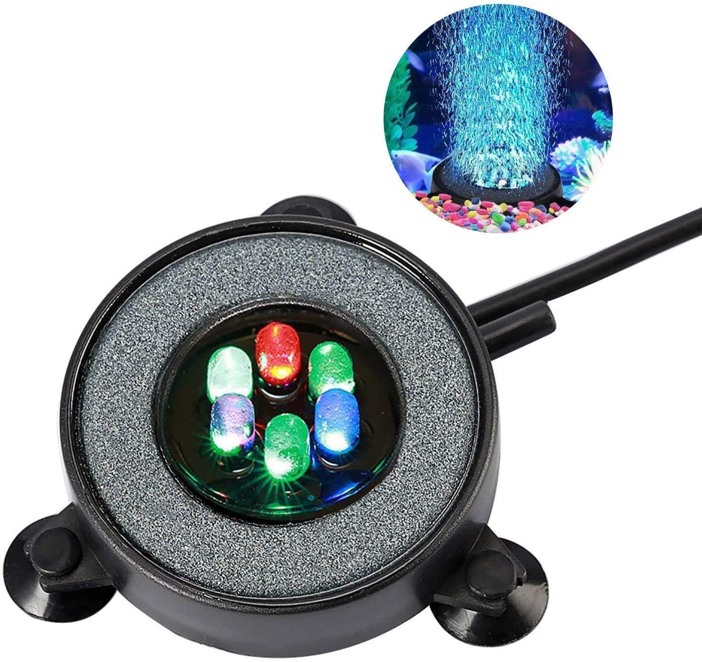 Aquarium Air Stone LED Bubbler Light Fish Tank Aquarium Air Pump Diffuser Spotlight Lamp with Sucker Colour Changing Fish Tank Decor Background Light Curtain Fish Tank Accessories