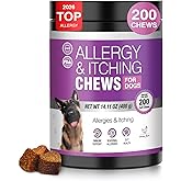 Dog Allergy Chews 200ct - Dog Allergy and Itching Skin Relief Anti Itch Aller Immune Bites for Dogs licking Paws Treatment Relief Itchy Chew Probiotics Vitamins for Skin and Coat Allergies - Chicken