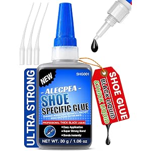 ALECPEA Black Shoe Glue for Sole Repair, Thick Adhesive, 30g with 3 Tips | Gap-Filling Flexible Waterproof Black Shoe Repair