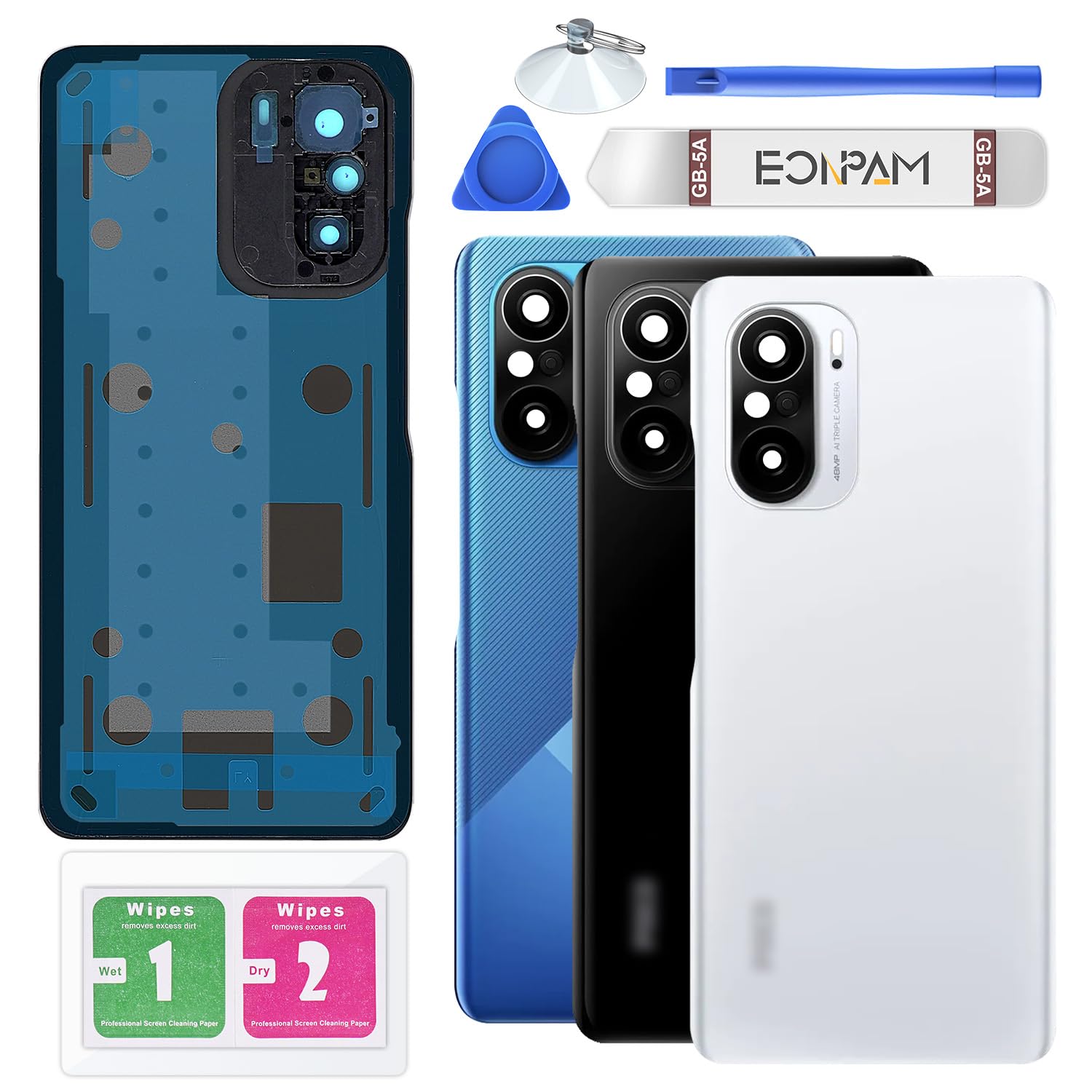 Eonpam Back Cover Glass for Xiaomi Poco F3 Rear Glass Replacement with Camera Lens + Repair Kit Genuine Rear Housing (Arctic White)