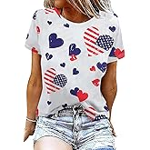 American Flag Shirt Women Retro USA Flag T-Shirt 4th of July Tee Shirts Patriotic Heart Graphic Short Sleeve Tops
