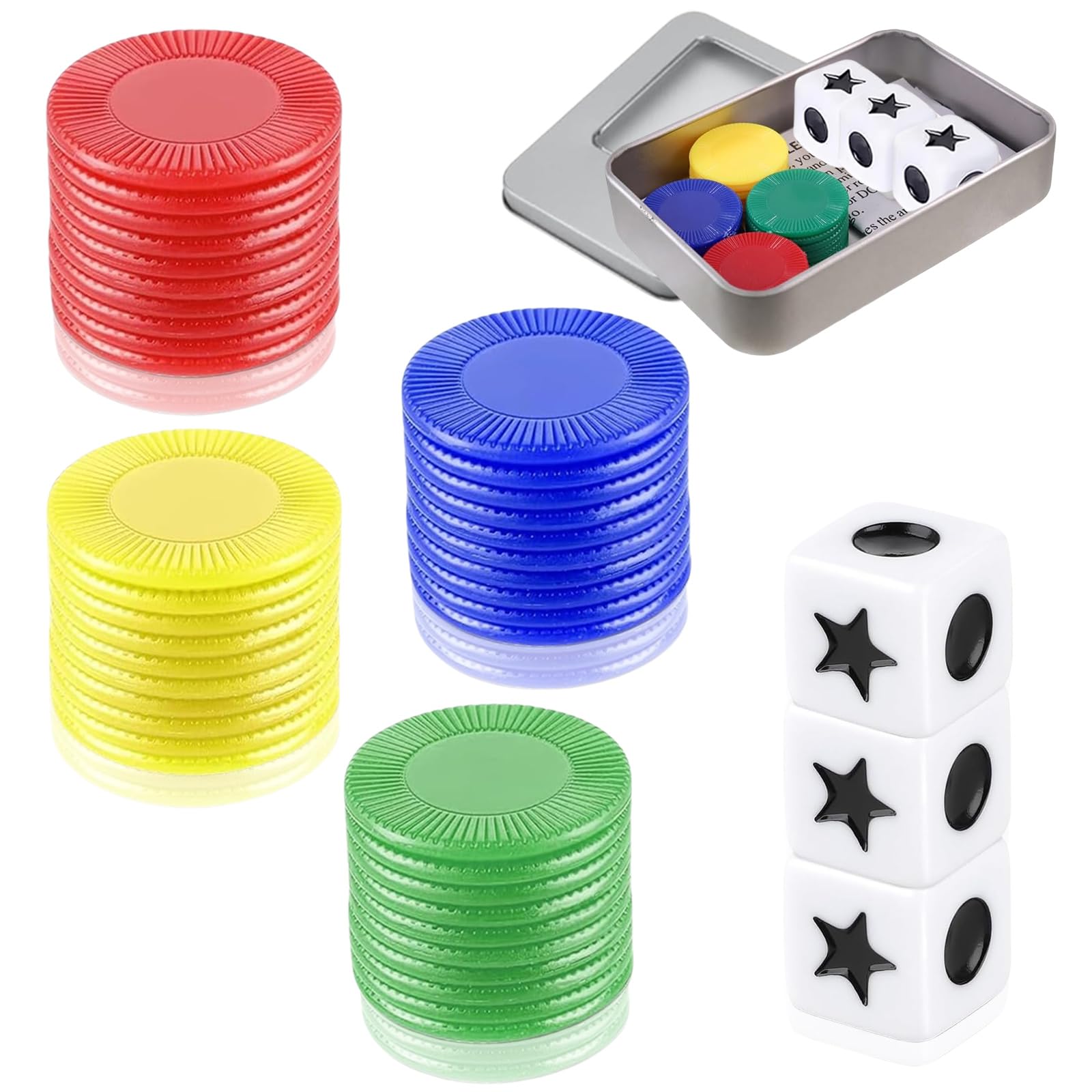 Left Right Centre Dice Games,Fun Dice Games with 3 Dices + 40 Chips for Family Camping Game,4 Color Interactive Dice Toy Round Corner Dice Portable Strike Dice Game for School Party Adults Game Dice
