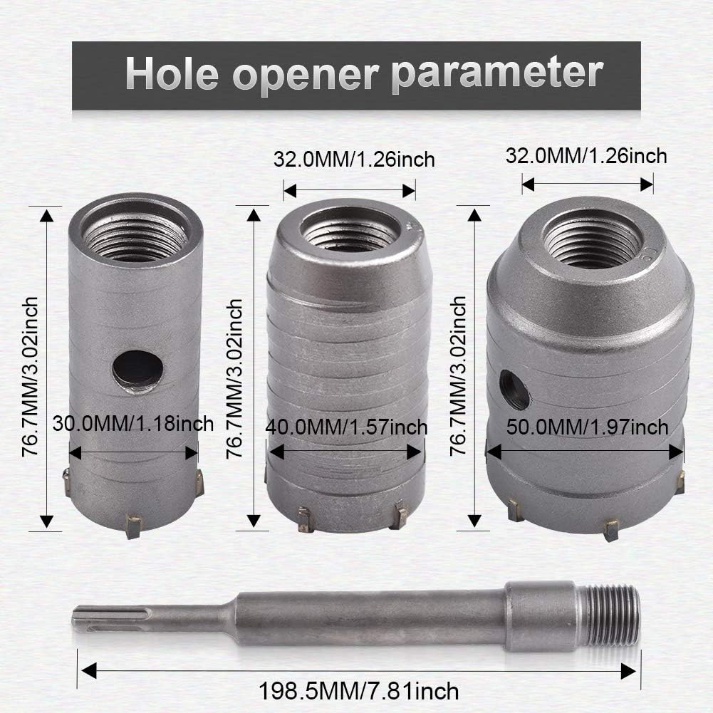 KATUR 30,40,50mm SDS Plus Shank Hole Saw Cutter Concrete Cement Stone Wall Drill Bit for Brick Concrete Cement Stone (30,40,50mm Diameter) - Image 3
