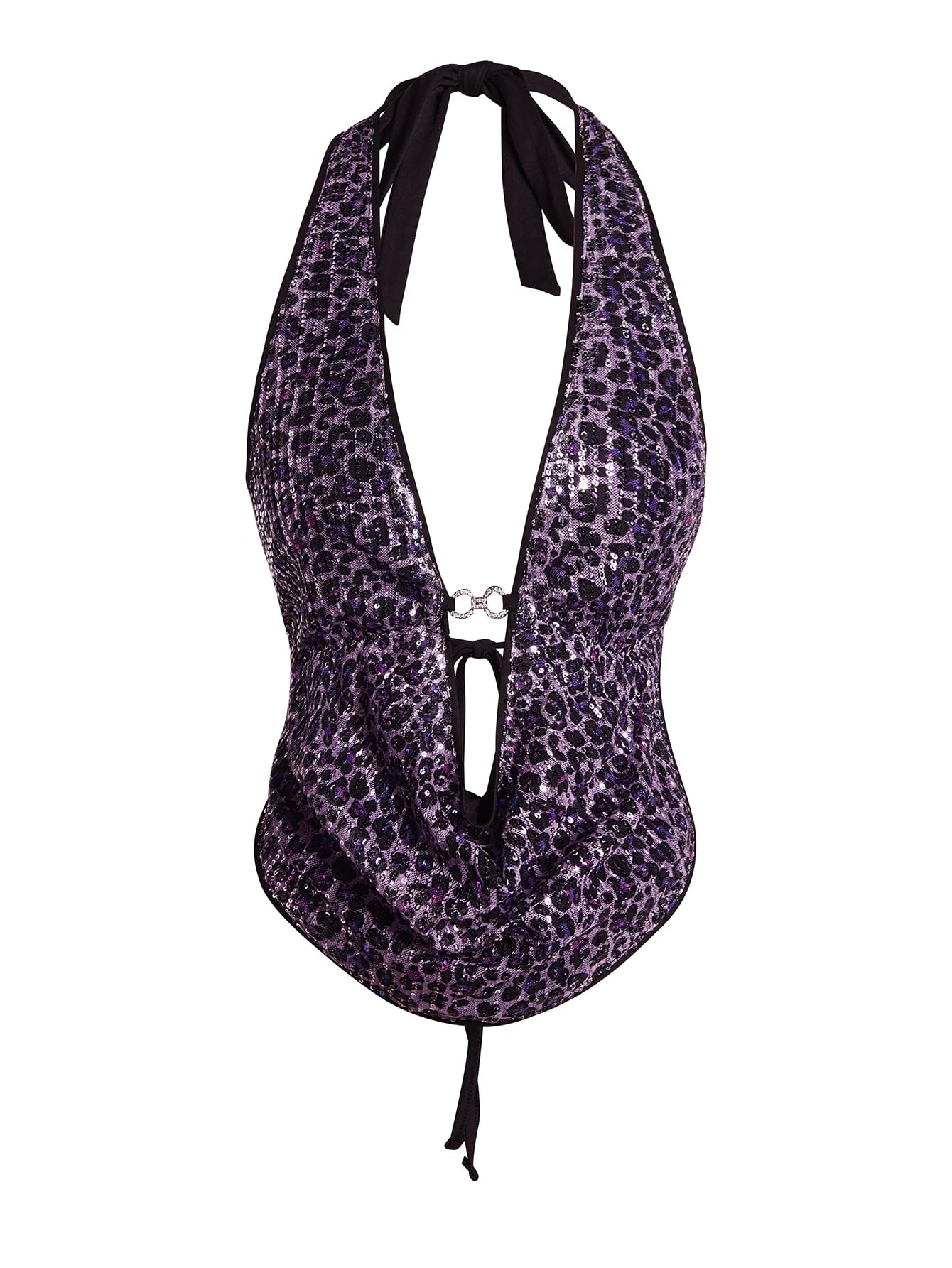 Photo 1 of Verdusa Women's Cheetah Print Sequin Top Y2K Tie Back Corset Halter Going Out Crop Tops Sequin Purple Small1049788066
