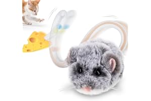 Migipaws Interactive MigiMouse Cat Toy 360° Rolling & Spin with Wiggling Tail for Indoor Cats Smart Motion Sensor, Realistic Squeak, Rechargeable Plush Kitten Toy(Grey Long)