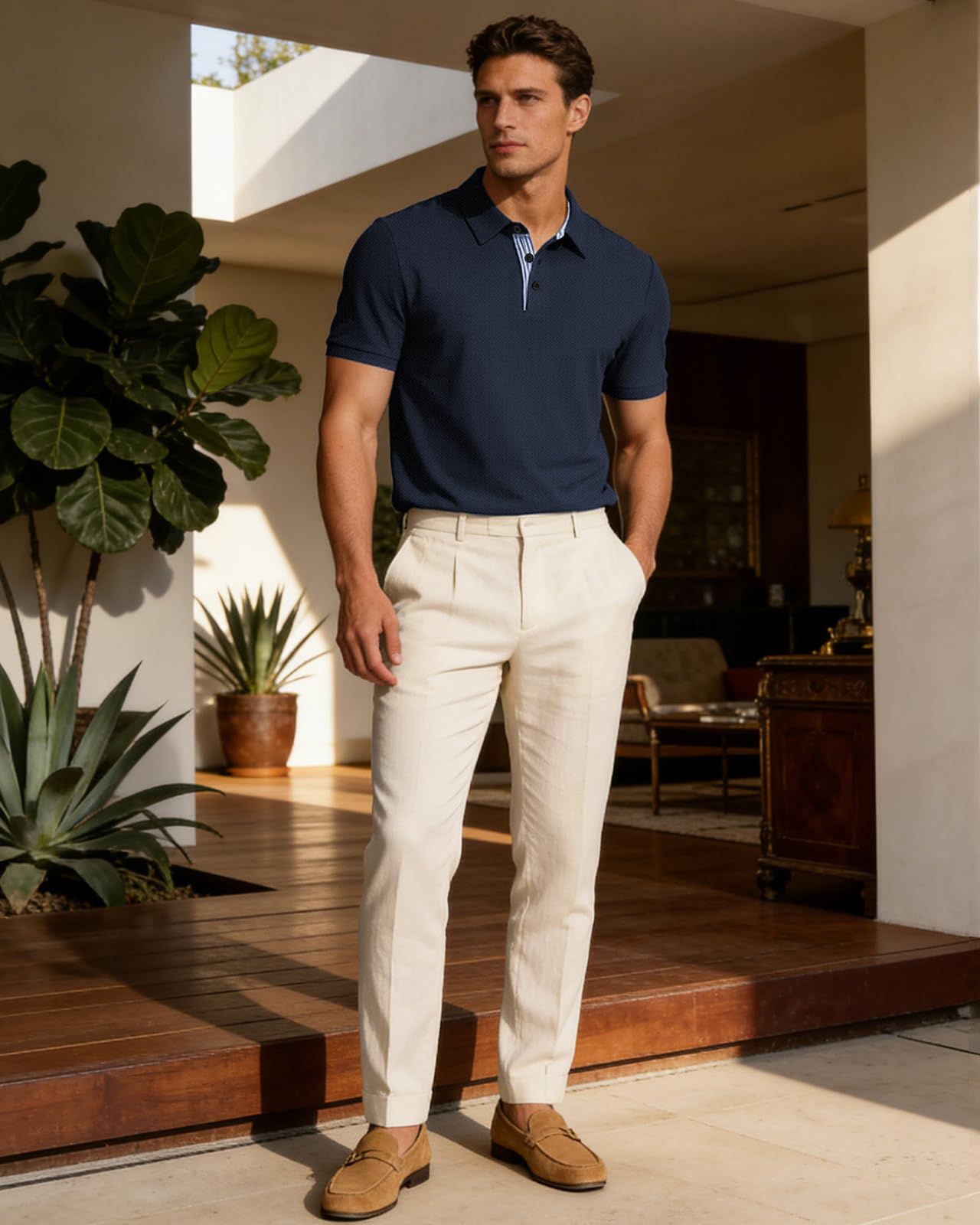 HMIYA Herren Poloshirts-Business Kurzarm Polo Shirts 100% Baumwolle Sommer Freizeit T-Shirt Klassisches,Dunkelblau,XL 4