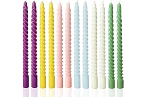 LPUSA Colored Taper Candles Spiral Candle Sticks in Rainbow Colors,Unscented Pastel Candle for Holiday,Wedding and Home Decoration,10inch,12 Pack(E-6colored)