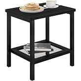 Compsia 2-Tier Storage Outdoor Side Table, HDPE Small Outdoor Table, Black | 200 LBS Capacity Heavy Duty 2-Tier End Table,HDPE Top and Metal Leg, for Patio, Garden, Balcony, Easy Assembly,Easy Clean