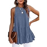 HAEOF Women's Summer Sleeveless Peplum Babydoll Tops Casual Crew Neck Flowy Loose Fit Tunic Tank Shirts