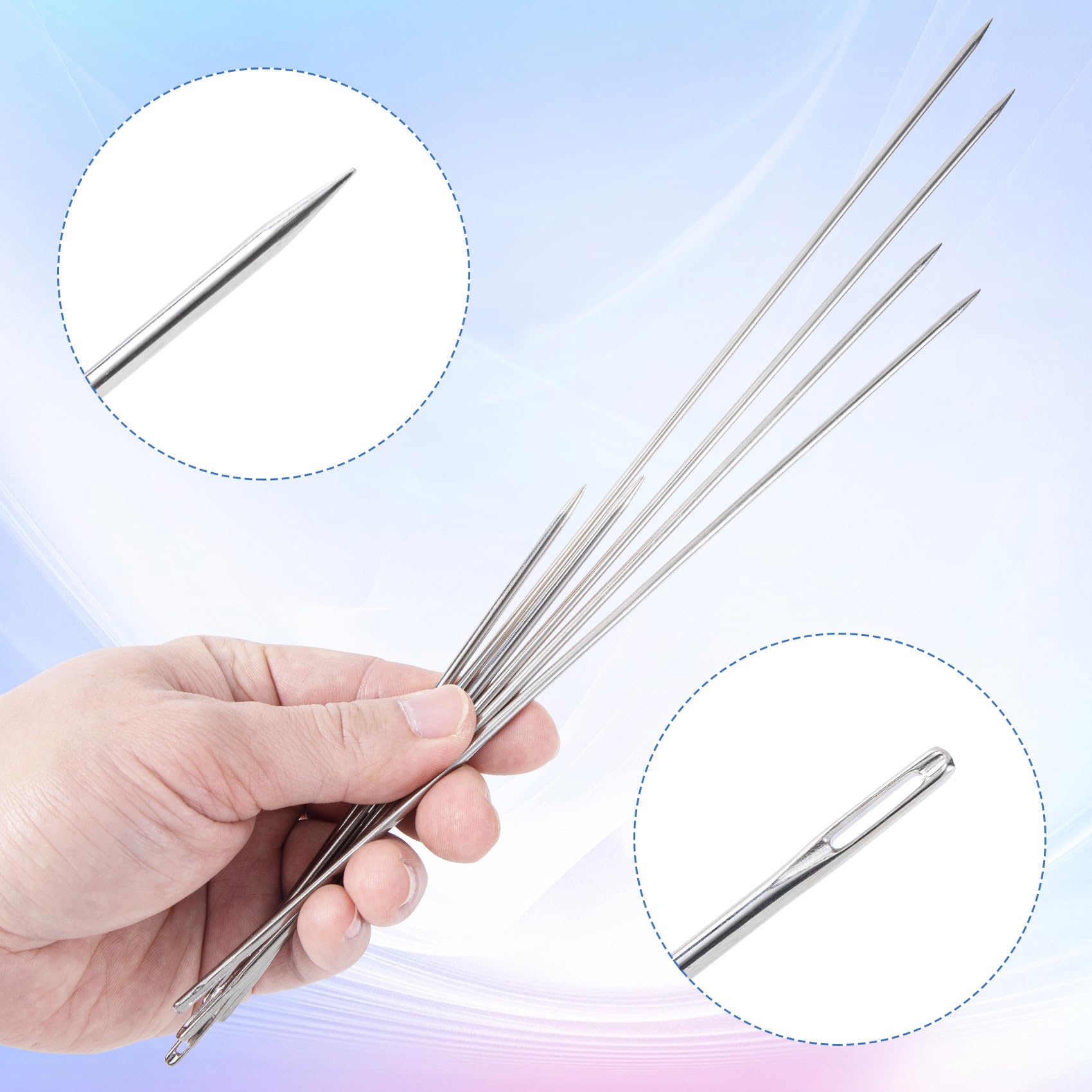 Pndeyo 6pcs Upholstery Needles, 6/10/12inch Long Straight Hand Needles, Sewing Needles Large Eye Hand Sewing, Long Needles for Crafts Arts Projects Webbing Carpet Leather Canvas