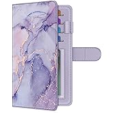 FINTIE Checkbook Cover for Personal Checkbook | RFID Blocking Big Capacity Standard Register Duplicate Checks, with Pen Holder and Cards Slots, Lilac Marble