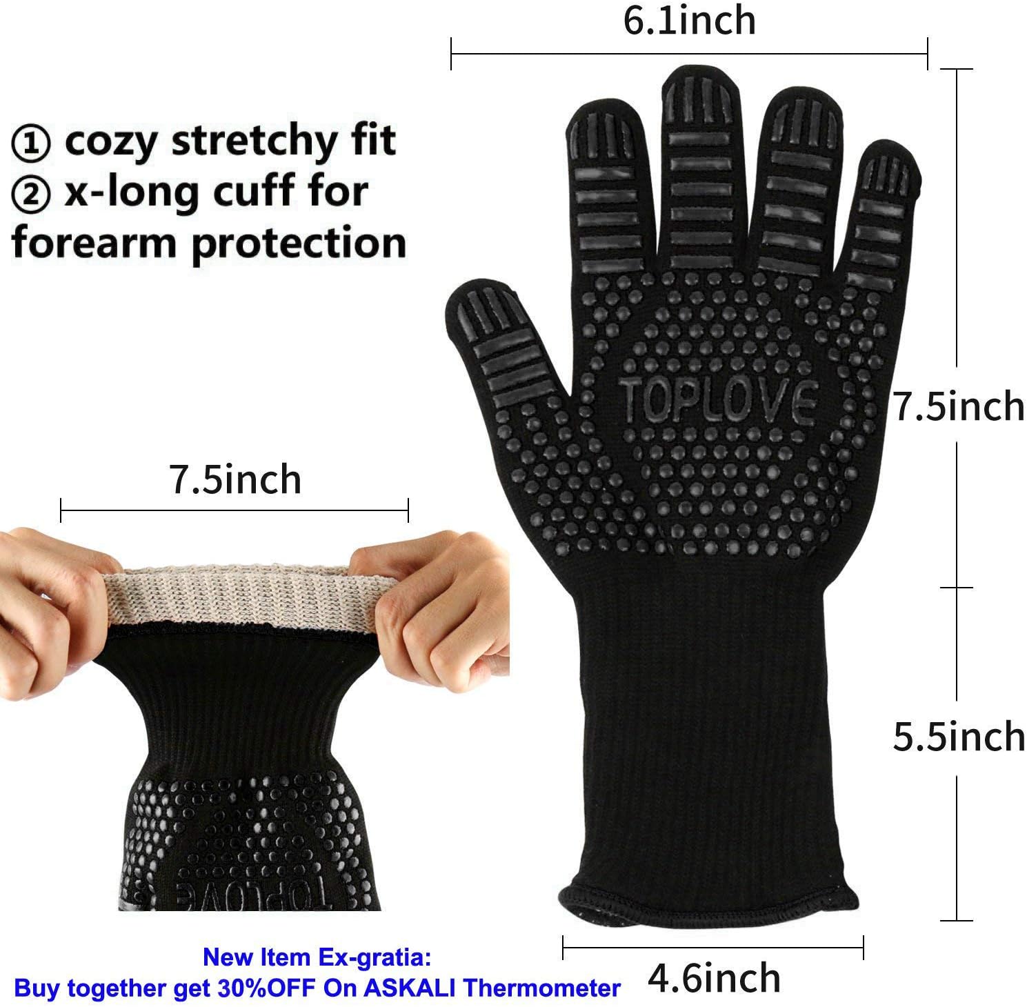BBQ Grill Gloves [1472℉ NEWEST] EN407/EN420 CE Heat Resistant - Oven Silicone Glove Fireproof for Smoker Baking - High-temp Barbecue Grilling Potholders - Heat-insulated Cooking Mitt, X-Long: Kitchen & Dining