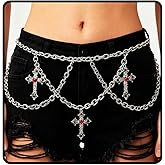 Navoky Gothic Cross Layered Chain Belt Y2k Charms Waist Chain Punk Belt Adjustable Body Jewelry for Women