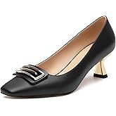 Muikecors Women's Pumps Kitten Heels for Women Square Toe Low Heel Closed Toe Pumps Patent Slip-On High Heels Women's Work Office Wedding Party Shoes 2 Inch