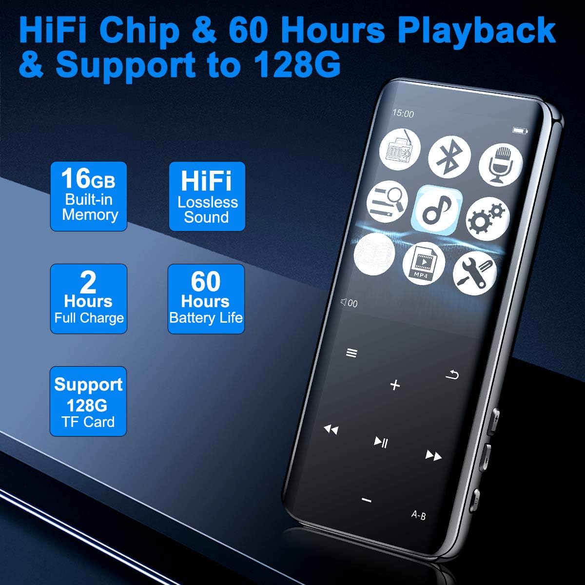 Mansso MP3 Player with Bluetooth 4.2-16GB Music MP3 Player Portable HiFi Lossless Sound Music Player with 2.4'' Curved Screen, FM Radio Voice Recorder E Book,Earphone & Armband Expandable up to 128: Home Audio & Theater