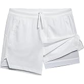 maamgic Men's 2 in 1 Gym Shorts 5 Inch Athletic Tennis Stretch with Liner | Ultra Lightweight, Tennis Pocket, Perforated Fabric, Quick Dry, Skin-Friendly Elastic Waist, Workout, Running,Sports