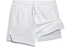 maamgic Men's 2 in 1 Gym Shorts 5 Inch Athletic Tennis Shorts Stretch Workout Running Shorts with Liner