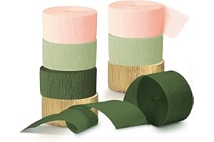 NICROHOME EUR Wedding Party Decorations, 8 Rolls Moss Sage Green Pink Crepe Paper Streamers for Boho Baby Shower, Wedding, Engagement Party, Spring Party, Birthday Party Supplies, 82 ft Long