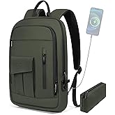 Lixiin Business Backpack for Men Slim Lightweight Laptop Backpack Water Resistant Small Office Backpack for Commute Travel Daily Office Work with Small Bag (Green, 15.6")
