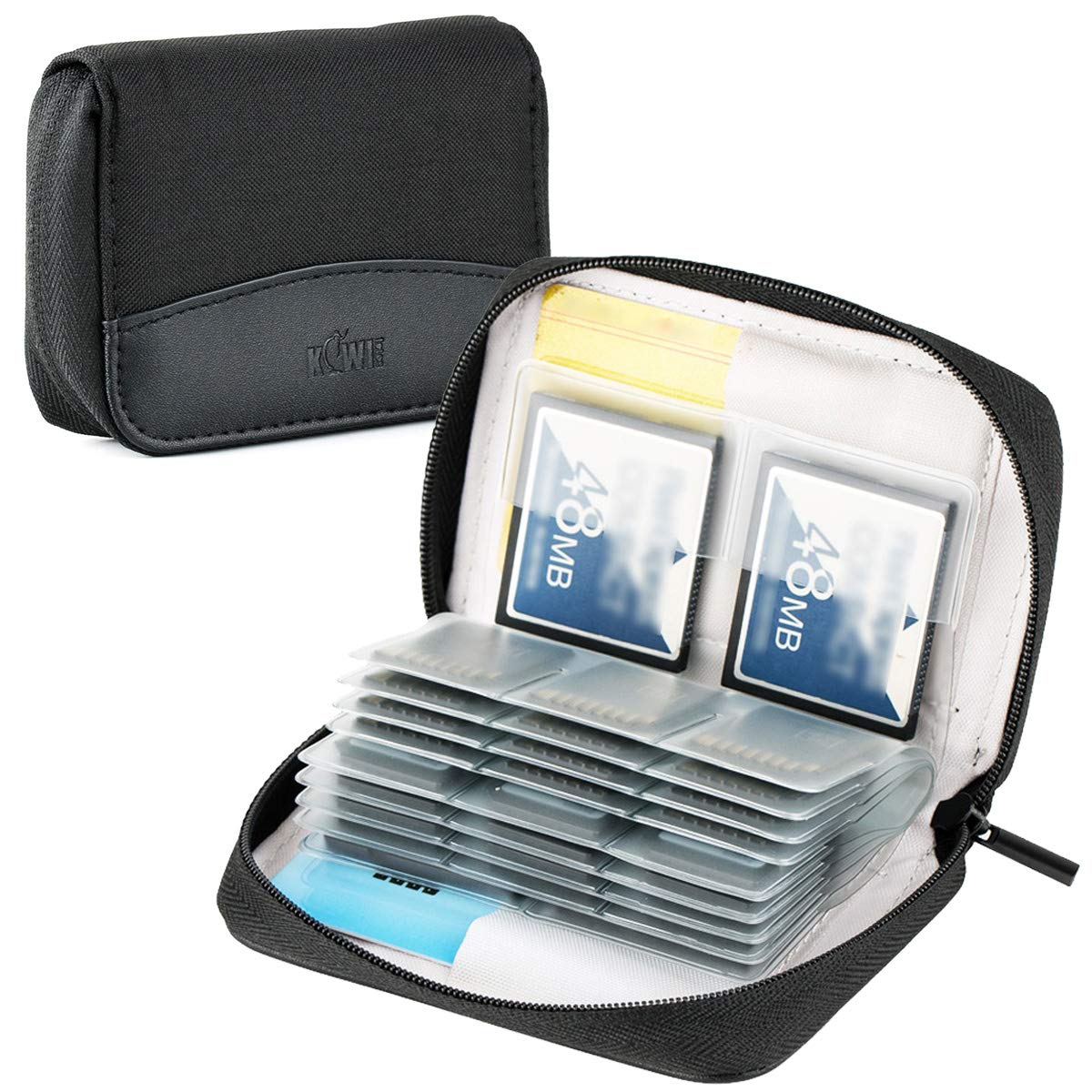 KIWIFOTOS 28 Slots Zippered Memory Card Carrying Case for 24 x SD/SDHC/SDHC cards + 4 x CF (Compact Flash) / XQD Cards, SD Card Holder Pouch Wallet Carrying Case - Black