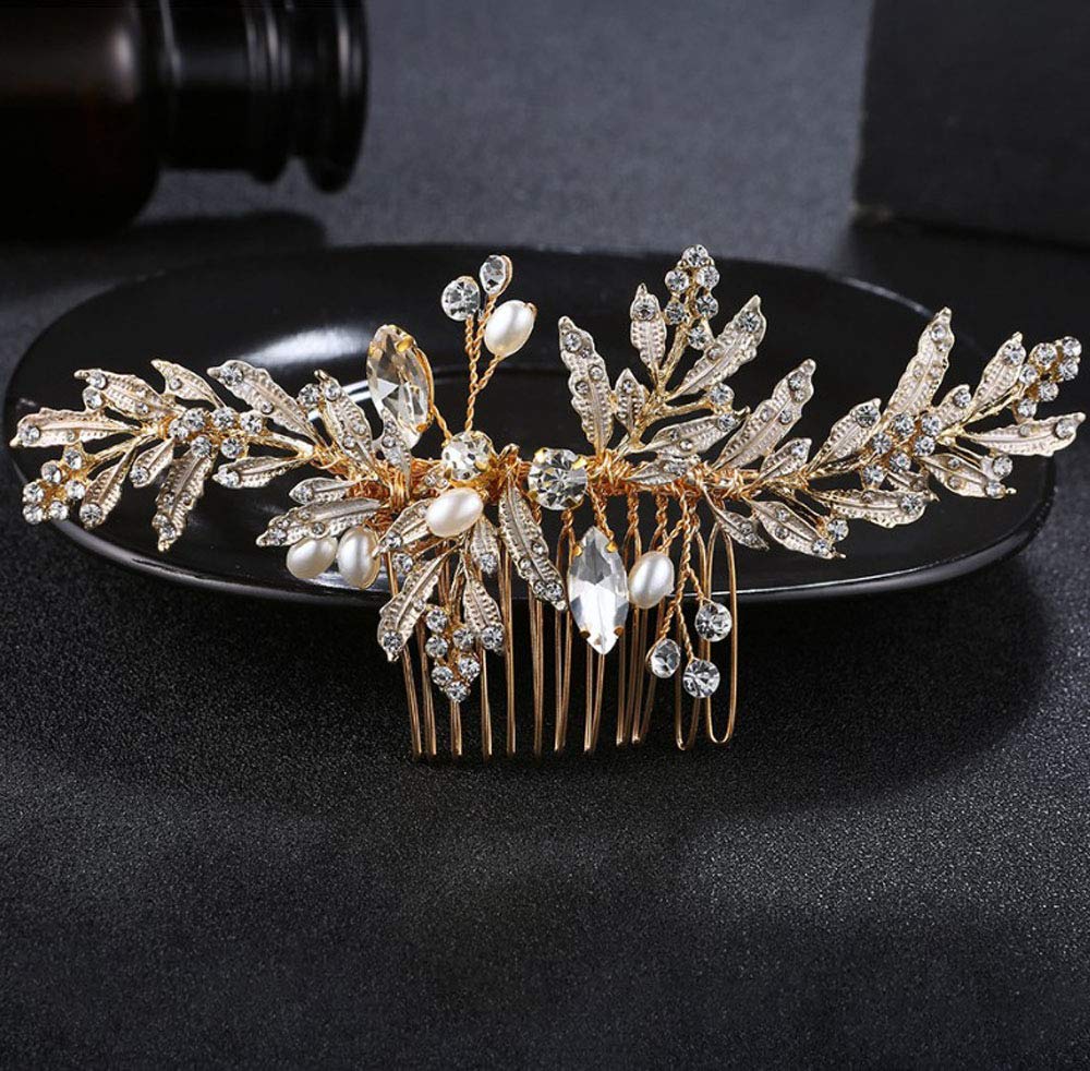 Deniferymakeup Wedding Rhinestone Pearls Flower Hair Comb Bridal