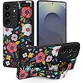 Jefonha Case for Samsung Galaxy S25 Ultra 6.9 inch 2025 Released, Silicone Case with Strap for Women Girls Cute Floral Flowers Adjustable Wristband Kicktand Cover for S25 Ultra, Black Blossom