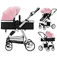 Blahoo Baby Stroller for Toddler,Bassinet Stroller,Foldable Aluminum Alloy Pushchair with Adjustable Backrest,Adjustable Direction Pink