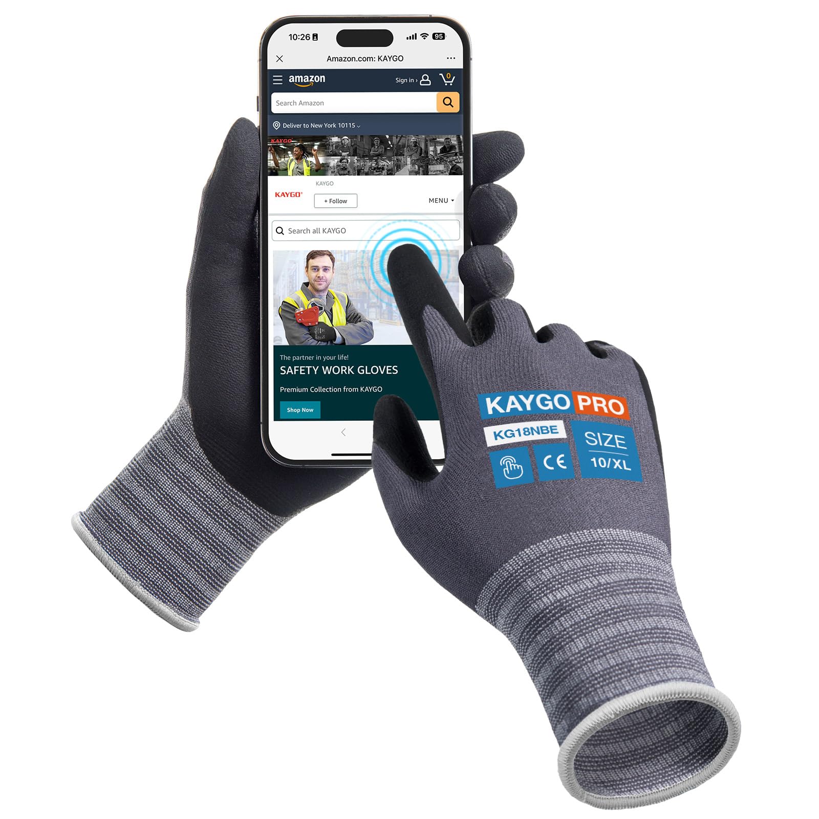 KAYGO 3 Pairs Safety Work Gloves MicroFoam Nitrile Coated Touchscreen, KG18NBE, Working Gloves with Oil Resistant Grip on Palm, for Men Women, Ideal for General Purpose Automotive (X-Large, Grey)