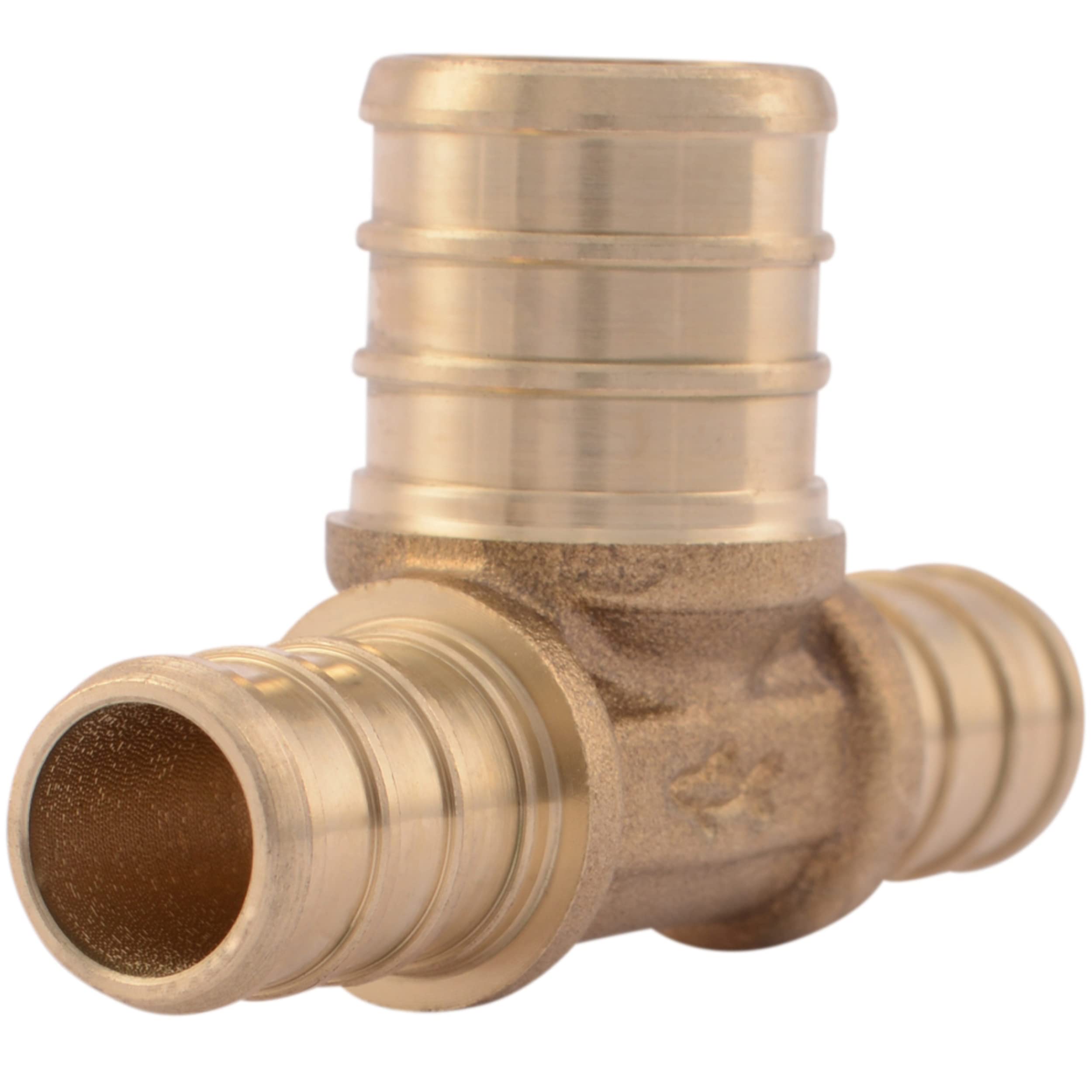 Photo 1 of SharkBite 1/2 Inch x 1/2 Inch x 3/4 Inch Crimp Reducing Tee, Bullnose, Brass Plumbing Fitting, PEX Pipe, PE-RT, UC408LFA