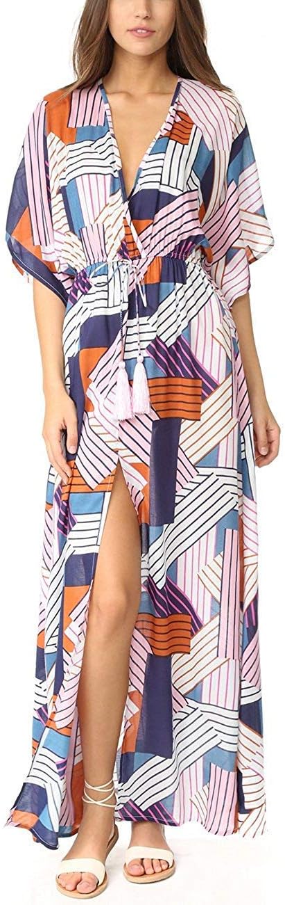 Outgoings Womens Long Bathing Suits Cover Up V Neck Casual Caftan Beach Swimwear Maxi Dress