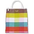 Kate Spade New York Portable Soft Cooler Lunch Bag with Silver Insulated Interior Lining and Storage Pocket, Rainbow Plaid