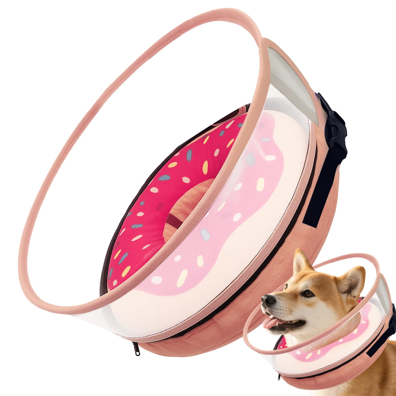 Photo 1 of Furrtripsy Inflatable Dog Cone Collar with Detachable Sturdy Shield,Soft&Lightweight-Ideal for Post-Surgery Recovery and Daily Wear,Suitable for Small Medium Large Dog Breeds(Donut Pink,L)