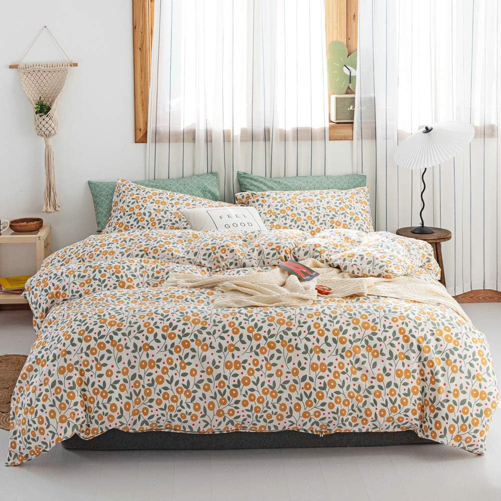 VClife Cottage Garden Floral Duvet Cover Sets Queen Yellow Flowers Pattern Bedding Sets with Zipper Closure Soft Girl Duvet Cover Sets for All Seasons