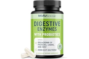 MAV NUTRITION Digestive Enzymes 400MG with Probiotics for Digestive Health & Bloating Relief for Women & Men | Enzyme Blend with Probiotic Strains, Anti Bloating Supplement for Women & Men | Non-GMO Vegetarian 60ct