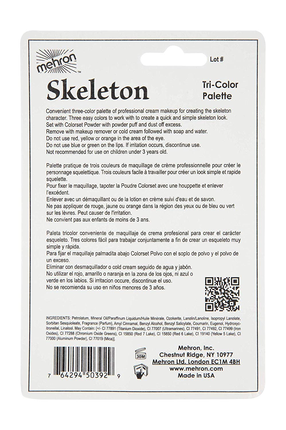 Mehron Makeup Tri-Color Halloween Makeup Palette (Skeleton) : Makeup Sets : Beauty