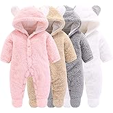Newborn Baby Cartoon Bear Snowsuit Winter Coat Fleece Hooded Romper Jumpsuit