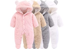 Winmany Newborn Baby Cartoon Bear Snowsuit Winter Coat Fleece Hooded Romper Jumpsuit