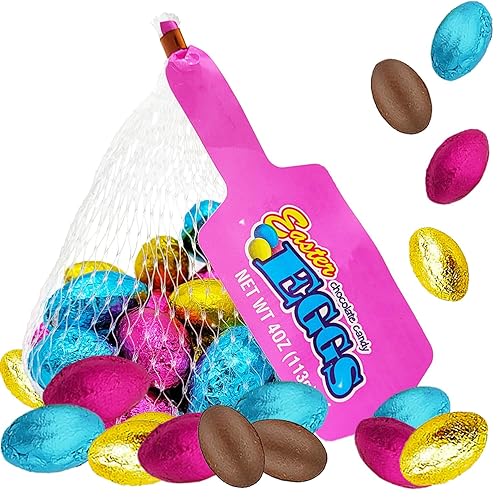 Fruidles Easter Pastel Foiled Eggs Milk Chocolate Mesh Bags, Happy