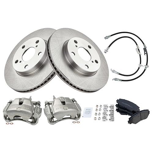 TRQ Front Brake Pad and Rotor Set Semi Metallic Rotors Calipers Compatible with 2006-2012 2017-2018 Toyota RAV4