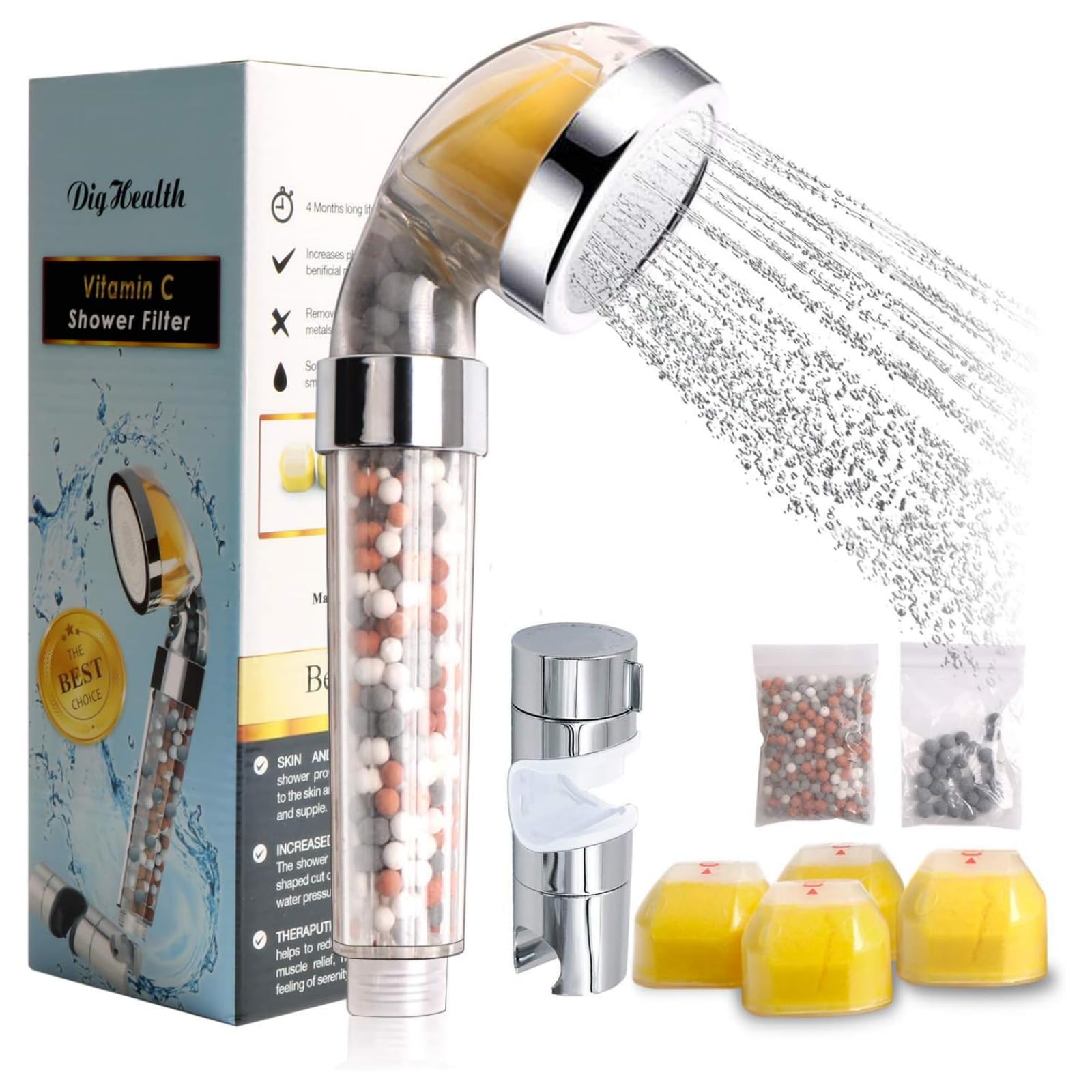 Ionic Shower Head with Vitamin C, Shower Filter for Soften Hard Water, Increases Pressure While Saving Water, Easy Installation, Remove Chlorine & Flouride & Calcium for Dry Skin & Hair