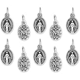 Caritas et Fides Pack of 10 - Mini Miraculous Medal Pendant for Charm Bracelet -1/2 Inch Silver Oxidized Small Latin Miraculous Medals for Jewelry Making Catholic - Made in Italy